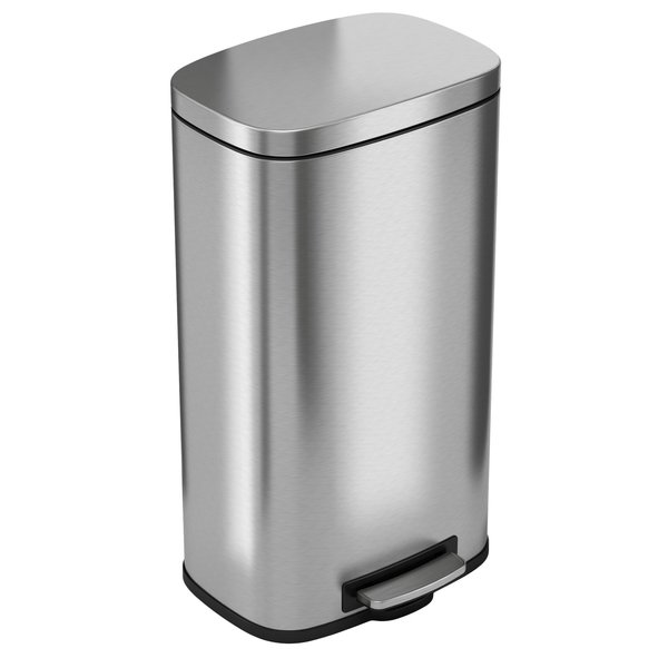 Hls Commercial 8 gal Trash Can, Silver, Stainless Steel and ABS Plastic HLSS08RFR